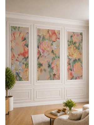 Dreamwall Duvar Çıtası Görünümlü, Soyut Sulu Boya Çiçek Desenli Modern Tekstil Duvar Kağıdı