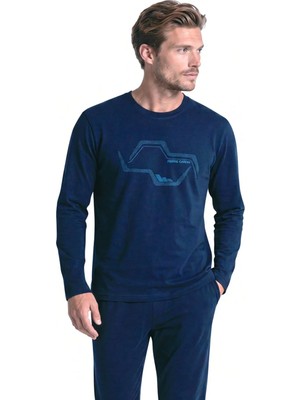 Pierre Cardin 6151 Erkek Uzun Kollu Bisiklet Yaka Pijama Takımı -Lacivert