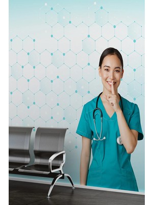 Dreamwall Moleküler Desenli Stetoskoplu Kadın Doktor Temalı Özelleştirilebilir Tekstil Duvar Kağıdı