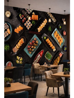 Dreamwall Suşi Sunumu Temalı Mutfak ve Restoran Için Tek Parça Tekstil Duvar Kağıdı