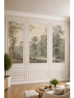 Dreamwall Duvar Çıtası ve Doğa Temalı Klasik Yağlı Boya Görünümlü Tekstil Duvar Kağıdı