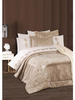 Goldroom Imperial Nakışlı Nevresim Takımılı Battaniyeli Kadife Çeyiz Seti/10 Parça
