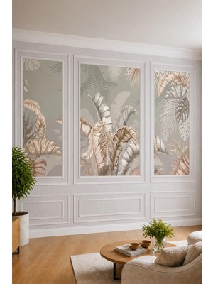 Dreamwall Duvar Çıtası Görünümlü, Tropikal Yaprak Desenli Modern Salon Tekstil Duvar Kağıdı