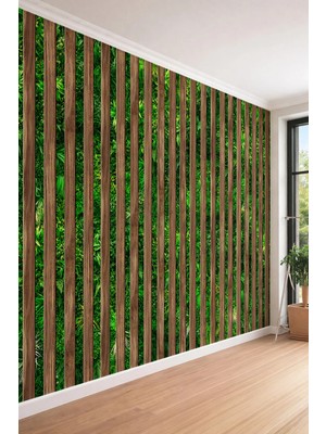 Dreamwall Ahşap Çıta ve Dikey Bahçe Desenli 3D Görünümlü Tek Parça Tekstil Duvar Kağıdı