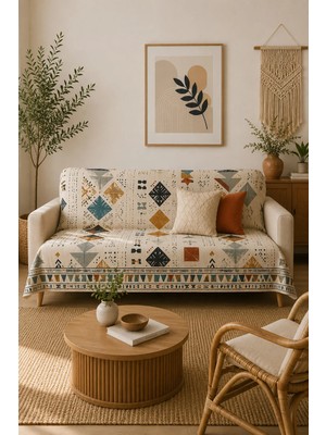 Gece Home Çok Amaçlı Modern Bohem Kadife Koltuk Örtüsü,çekyat Örtüsü Piknik Örtüsü Masa Örtüsü Kaymaz Süngerli 165X216