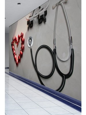 Dreamwall Stetoskop ve Kalp Temalı Klinik ve Hastane Tekstil Duvar Kağıdı