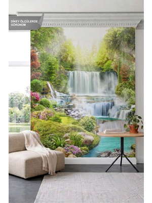Dreamwall Katmanlı Şelaleler, Orman, Çiçekler ve Doğa Manzaralı Tek Parça Tekstil Duvar Kağıdı