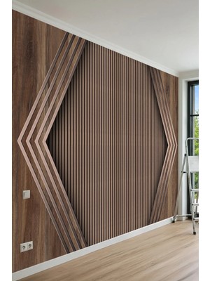 Dreamwall Dikey Panelli, Metalik Şerit ve Ahşap Çıta Desenli Tek Parça Tekstil Duvar Kağıdı