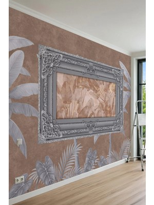 Dreamwall Barok Çerçeveli Tropikal Yaprak Pano Desenli Tek Parça Tekstil Duvar Kağıdı