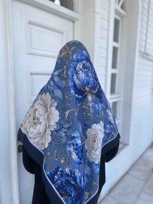 Nakişce Büyük Boy Şakayık Desen Pamuklu Soft Eşarp 120X120