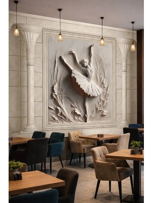 Dreamwall Dinamik Pozlu Rölyef Balerin ve Klasik Sütun Desenli Tek Parça Tekstil Duvar Kağıdı