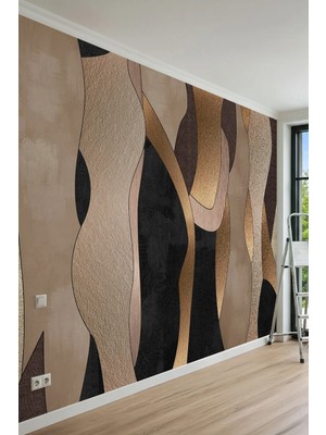 Dreamwall Soyut Dalgalı Formlar Altın Çizgi Motifli Tek Parça Tekstil Duvar Kağıdı