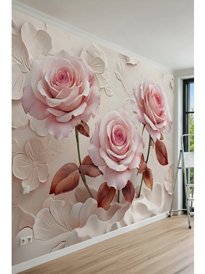 Dreamwall Gül Çiçekli Floral Lüks Tek Parça Tekstil Duvar Kağıdı