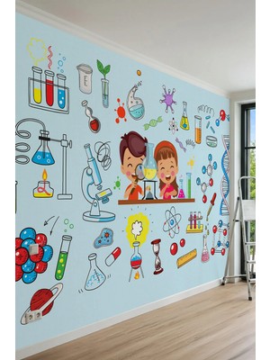 Dreamwall Dna Sarmalı, Molekül Modelleri ve Bilim Temalı Tek Parça Tekstil Duvar Kağıdı