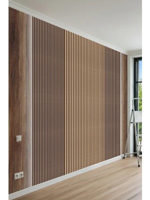 Dreamwall Dinamik Ahşap Çıta ve Oniks Mermer Desenli Tek Parça Tekstil Duvar Kağıdı