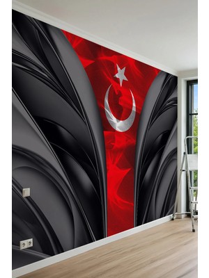 Dreamwall Kıvrımlı Paneller ve Ay-Yıldız Desenli Tek Parça Tekstil Duvar Kağıdı