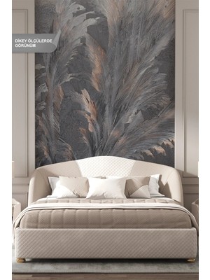 Dreamwall Bronz Egzotik Yaprak ve Lambiri Desenli Tek Parça Tekstil Duvar Kağıdı