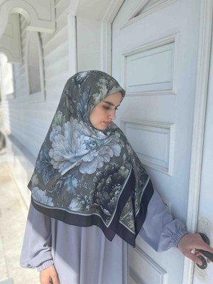 Nakişce Büyük Boy Şakayık Desen Pamuklu Soft Eşarp 120X120