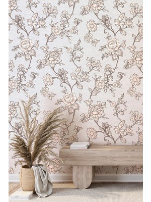 Dreamwall Soft Çiçekli ve Sarmaşık Desenli Tek Parça Tekstil Duvar Kağıdı