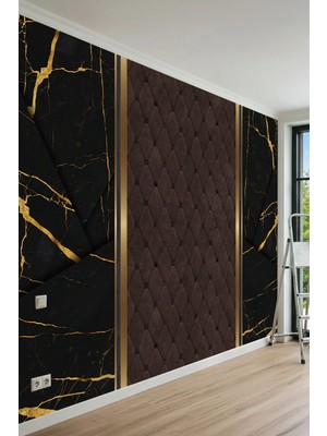 Dreamwall Damarlı Mermer ve Kapitone Deri Panel Görünümlü Tek Parça Tekstil Duvar Kağıdı
