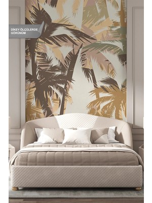 Dreamwall Retro Palmiye Ağaçları ve Ahşap Panel Efektli Tek Parça Tekstil Duvar Kağıdı