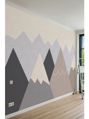 Dreamwall Minimalist Geometrik Dağ Desenli Çocuk Odası Tek Parça Tekstil Duvar Kağıdı