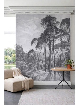 Dreamwall Monokrom Çam Ormanı Desenli Tek Parça Tekstil Duvar Kağıdı