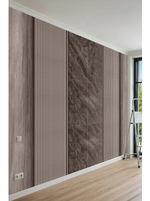 Dreamwall Dinamik Ahşap Çıta ve Oniks Mermer Desenli Tek Parça Tekstil Duvar Kağıdı
