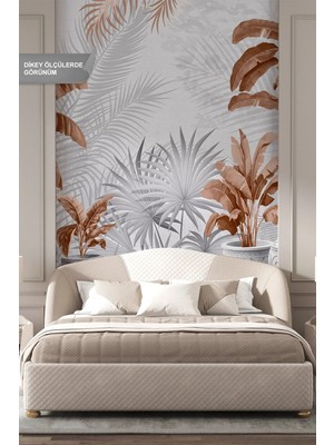 Dreamwall Modern Tropikal Yapraklar ve Seramik Saksı Desenli Tek Parça Tekstil Duvar Kağıdı