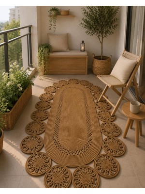 Rönesans Tekstil Oval Jüt Halı Çiçek Motifli Bohem Hasır Kilim – Flora