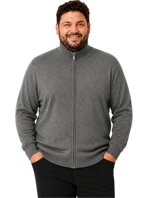 Erkek Büyük Beden Füme Fermuarlı Dik Yaka Pamuklu Hırka 3xl-4xl-5xl-6xl