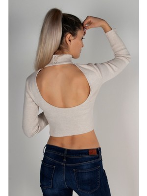 Makent Moda Kadın Ekru Kaşkorse Sırt Dekolteli Body
