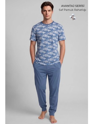 Mısırlı Erkek Pamuklu Animal Desenli Pijama Takım Mavi