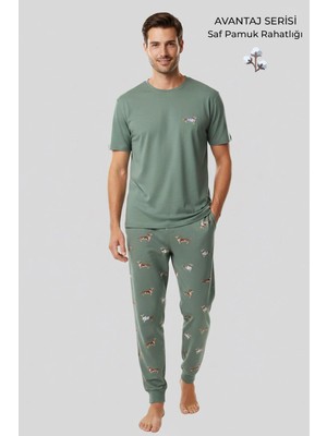Mısırlı Pamuklu Kısa Kollu Pijama Takım Çağla Yeşili