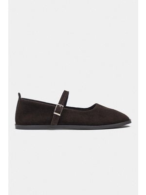 Nişantaşı Shoes Jade Bitter Kahve Süet Deri Toka Detay Düz Taban Kadın Babet