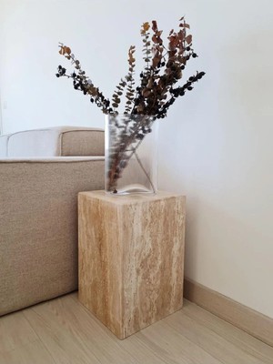 Maison Luré Yan Sehpa Doğal Traverten Küp 45CM