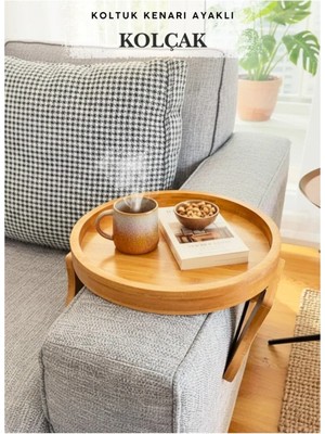 Maison Luré Yan Sehpa Yuvarlak Koltuk Kenarı Sehpası Servis Tepsisi 24,5 cm