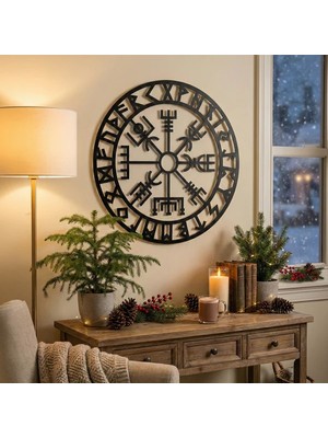 Bezos Viking Pusulası Vegvisir Duvar Tablosu Mdf Lazer Kesim Nordik Duvar Süsü Modern Dekor