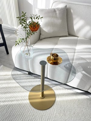 Maison Luré Yan Sehpa Dekoratif Füme Cam Gold Zigon