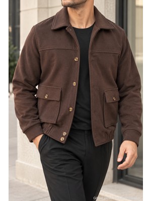 Polo State Erkek Regular Fit Kaşe Dokulu Düğmeli Ceket - Kahverengi