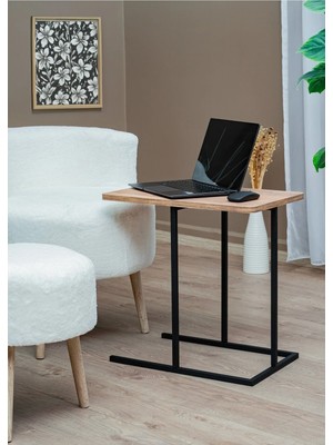 Maison Luré Yan Sehpa Çam Ahşap Tablalı Metal Ayaklı C Sehpa 50 x 35 cm