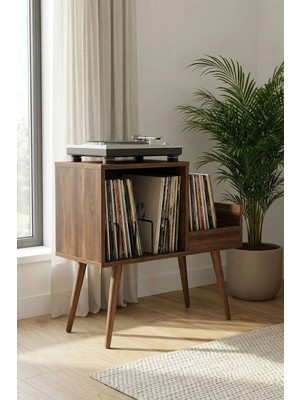 Maison Luré Yan Sehpa Ahşap Retro Pikap Sehpası, Metal Raflı Plak Düzenleyici