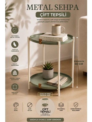 Maison Luré Yan Sehpa Katlanır Orta Yan Yuvarlak Sehpa Metal Ayak 44 cm Tepsi