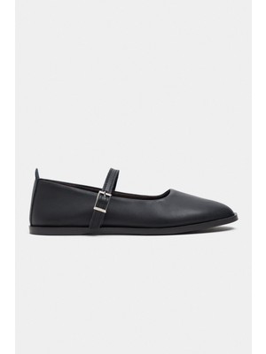 Nişantaşı Shoes Jade Siyah Mat Toka Detay Düz Taban Kadın Babet
