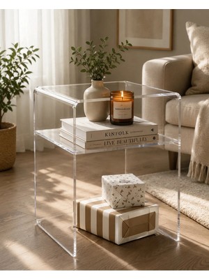 Maison Luré Yan Sehpa Şeffaf Pleksi Komidin & 40X33 Yüksekliği 60 cm