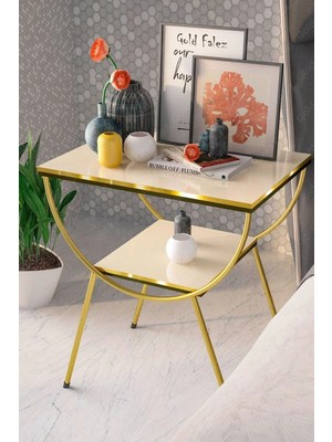 Maison Luré Yan Sehpa Komodin Metal Ayak Çift Gold Krem