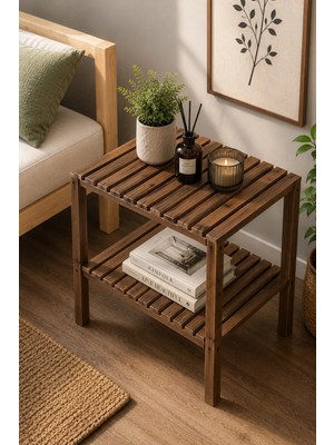 Maison Luré Yan Sehpa Doğal Ahşap 2 Katlı Komodin 50X30X55 cm