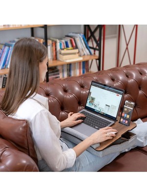 Maison Luré Yan Sehpa Eğim Ayarlanabilir 13" ve 15.6" Laptop Sehpası Taşınabilir Telefon Bölmeli