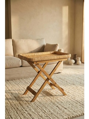 Maison Luré Yan Sehpa Ahşap Ayaklı Hasır Sehpa 59 cm
