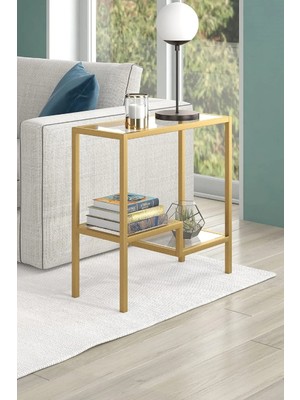 Maison Luré Yan Sehpa Gold Renk Temper Camlı Metal Iskeletli